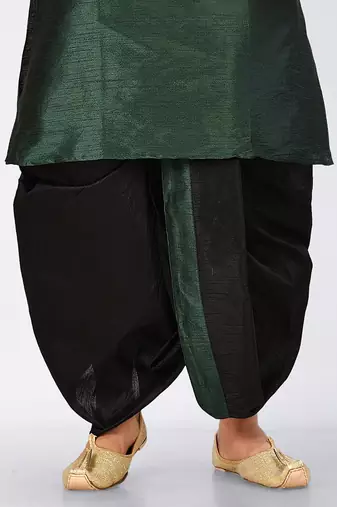 Green dupon art silk kurta, jacket with matching dhoti and churidar