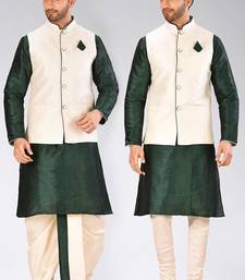Green dupon art silk kurta, jacket with matching dhoti and churidar