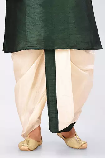 Green dupon art silk kurta, jacket with matching dhoti and churidar