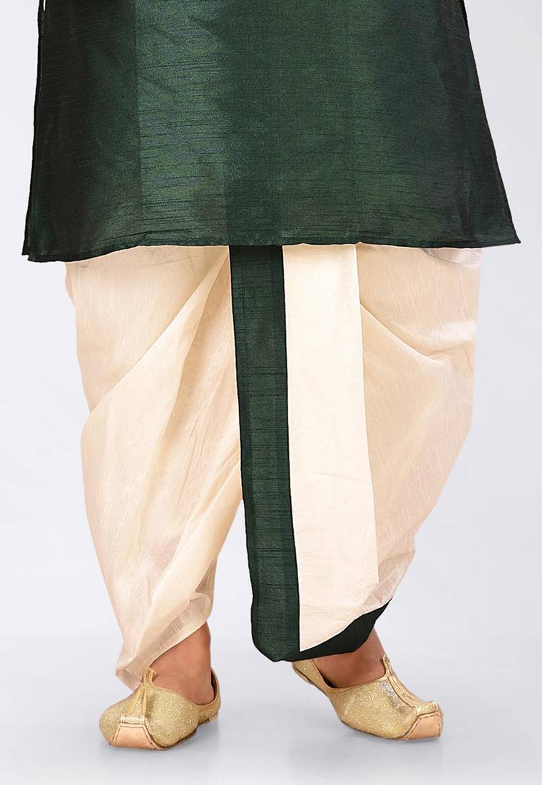 Green dupon art silk kurta, jacket with matching dhoti and churidar
