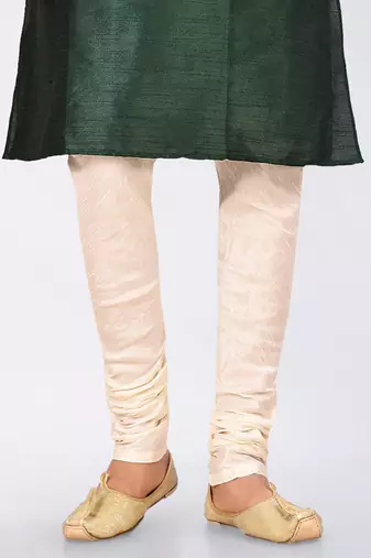 Green dupon art silk kurta, jacket with matching dhoti and churidar