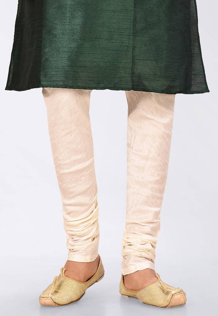 Green dupon art silk kurta, jacket with matching dhoti and churidar