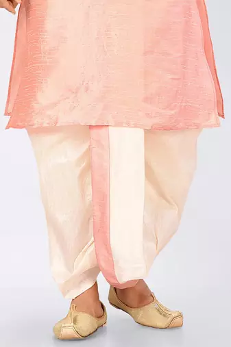 Pink dupon art silk kurta, jacket with matching dhoti and churidar