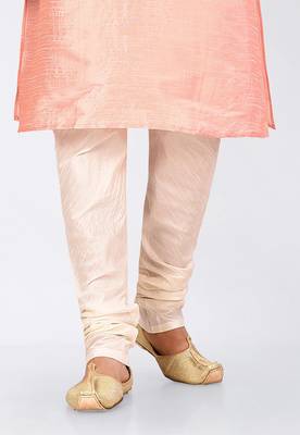 Pink dupon art silk kurta, jacket with matching dhoti and churidar 3