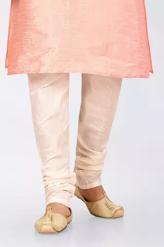 Pink dupon art silk kurta, jacket with matching dhoti and churidar