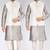 Grey dupon art silk kurta, jacket with matching dhoti and churidar