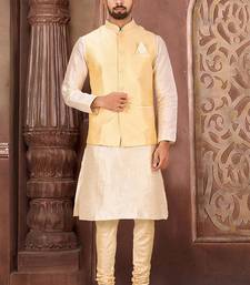 Fawn dupon art silk kurta, jacket with matching churidar