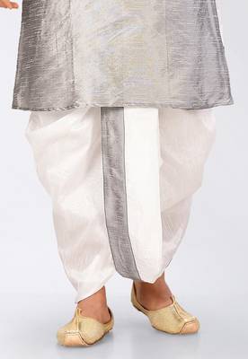 Grey dupon art silk kurta, jacket with matching dhoti and churidar 2