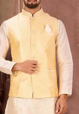 Fawn dupon art silk kurta, jacket with matching churidar 2