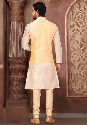 Fawn dupon art silk kurta, jacket with matching churidar 3