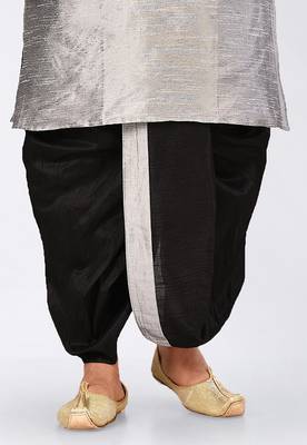 Grey dupon art silk kurta, jacket with matching dhoti and churidar 2