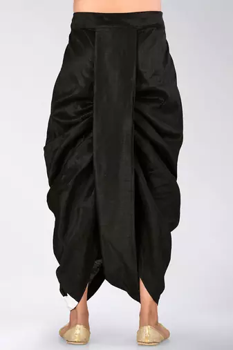 Black dupion art silk readymade dhoti with patch work