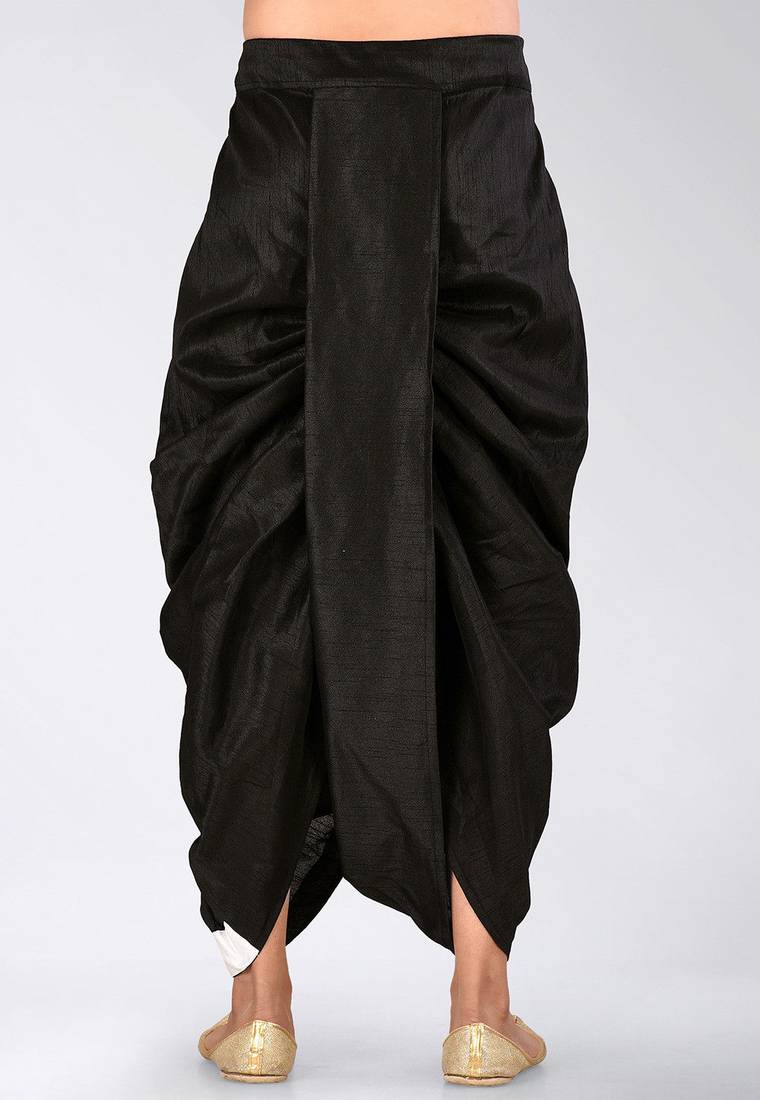 Black dupion art silk readymade dhoti with patch work