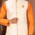 Cream dupon art silk kurta, jacket with matching churidar