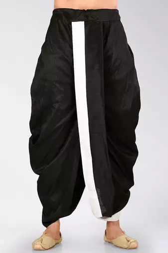 Black dupion art silk readymade dhoti with patch work