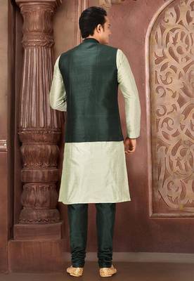 Rama green dupon art silk kurta, jacket with matching churidar 3