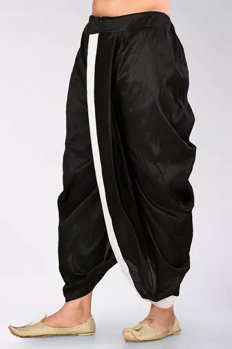 Black dupion art silk readymade dhoti with patch work