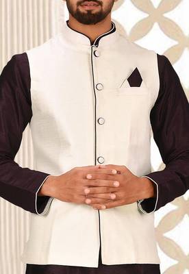 Cream dupon art silk kurta, jacket with matching churidar 2