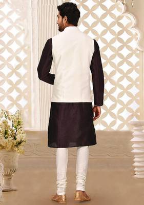 Cream dupon art silk kurta, jacket with matching churidar 3
