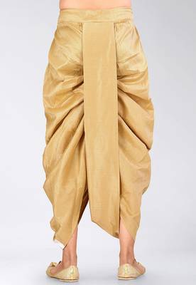 Cream dupion art silk readymade dhoti with patch work 1