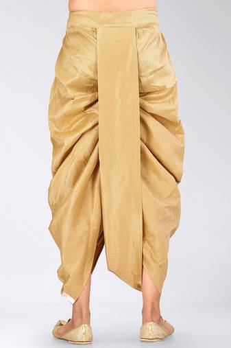 Cream dupion art silk readymade dhoti with patch work