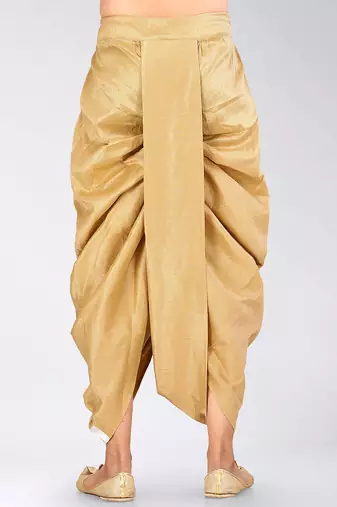 Cream dupion art silk readymade dhoti with patch work