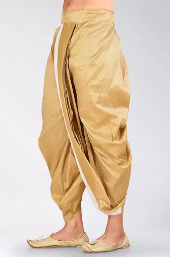 Cream dupion art silk readymade dhoti with patch work