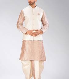 Light brown dupon art silk kurta, jacket with matching dhoti