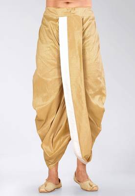 Cream dupion art silk readymade dhoti with patch work 3