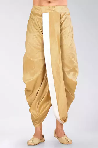 Cream dupion art silk readymade dhoti with patch work