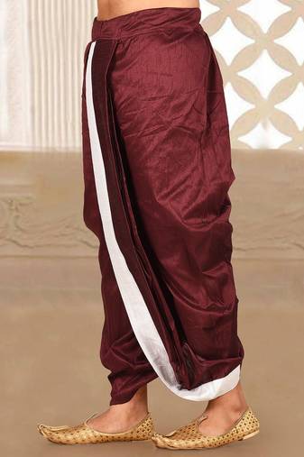 Red dupion art silk readymade dhoti with patch work