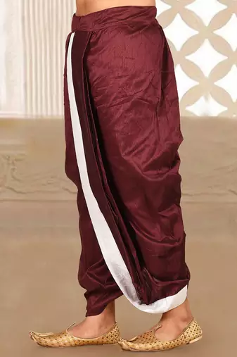 Red dupion art silk readymade dhoti with patch work