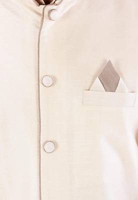 Light brown dupon art silk kurta, jacket with matching dhoti 2