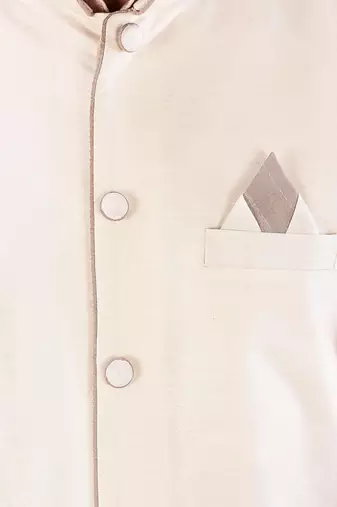 Light brown dupon art silk kurta, jacket with matching dhoti