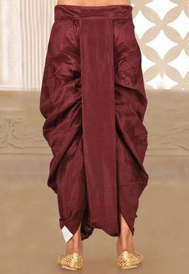 Red dupion art silk readymade dhoti with patch work 2