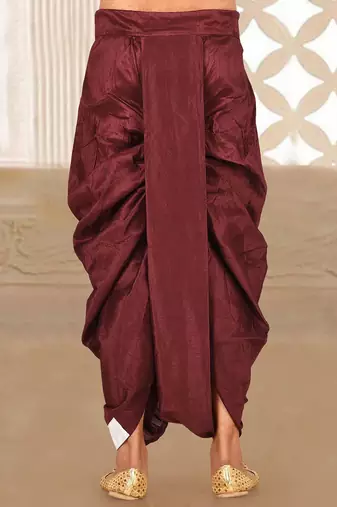 Red dupion art silk readymade dhoti with patch work