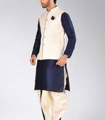 Navy blue dupon art silk kurta, jacket with matching dhoti