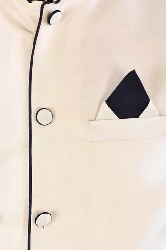 Navy blue dupon art silk kurta, jacket with matching dhoti