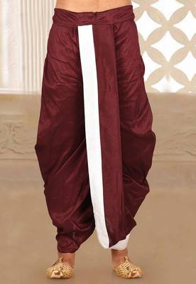 Red dupion art silk readymade dhoti with patch work 3