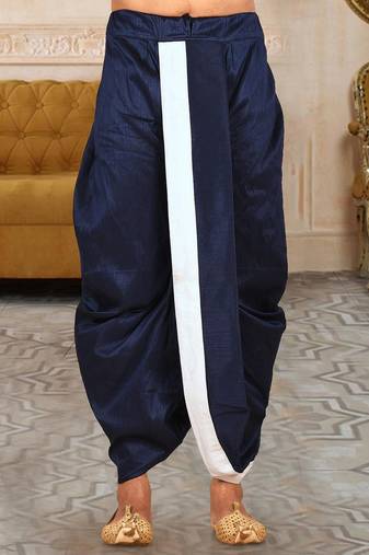 Blue dupion art silk readymade dhoti with patch work