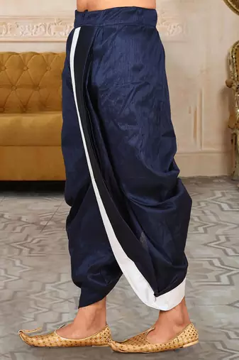 Blue dupion art silk readymade dhoti with patch work
