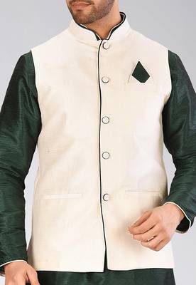Rama green dupon art silk kurta, jacket with matching dhoti 2