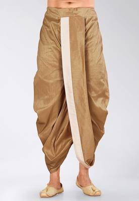 Beige dupion art silk readymade dhoti with patch work 1