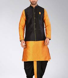 Mustard dupon art silk kurta, jacket with matching dhoti