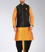 Mustard dupon art silk kurta, jacket with matching dhoti