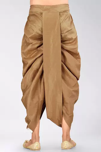 Beige dupion art silk readymade dhoti with patch work