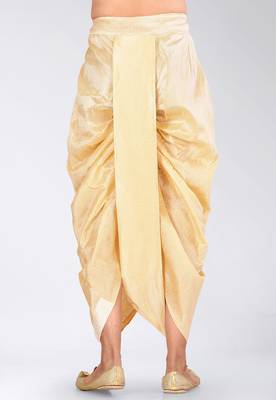Cream dupion art silk readymade dhoti with patch work 1