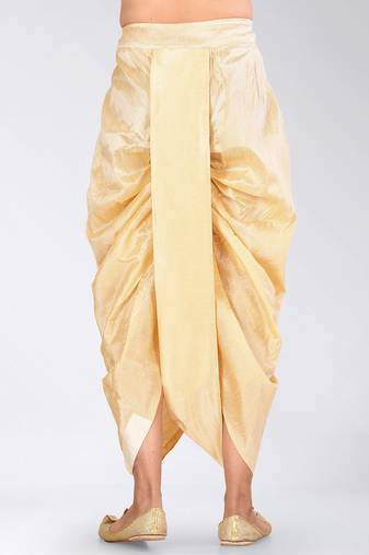 Cream dupion art silk readymade dhoti with patch work