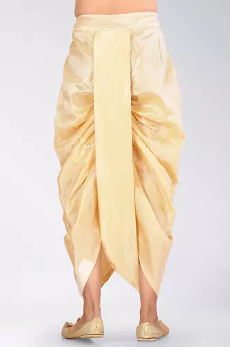 Cream dupion art silk readymade dhoti with patch work