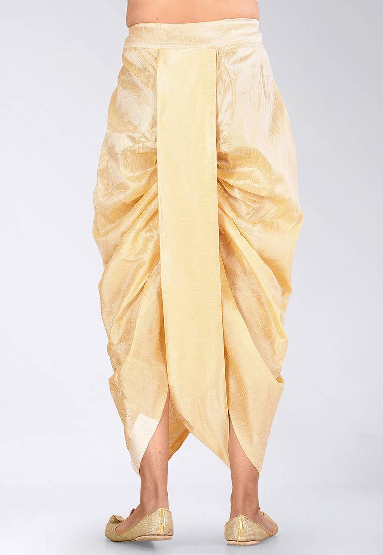 Cream dupion art silk readymade dhoti with patch work